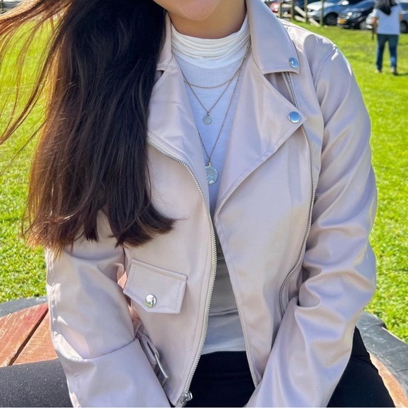 Zara Ecru Leather Jacket - Picture 1 of 5